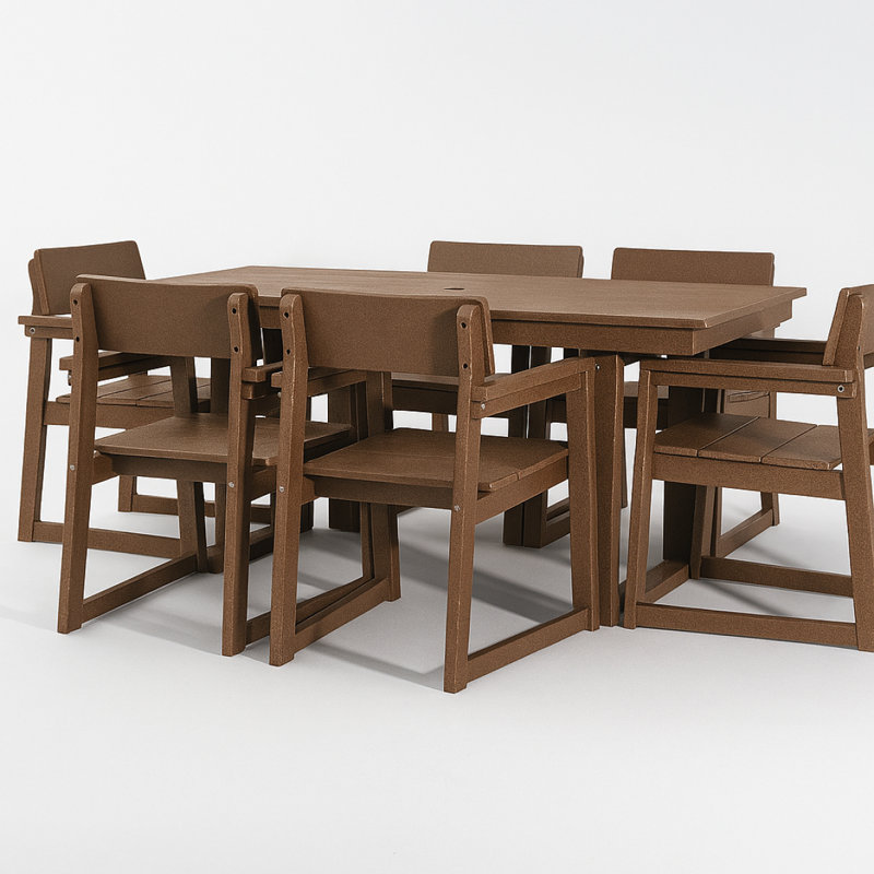 Ensemble de salle à manger 7 pièces en PEHD avec table de patio résistante aux intempéries et 6 chaises avec accoudoirs