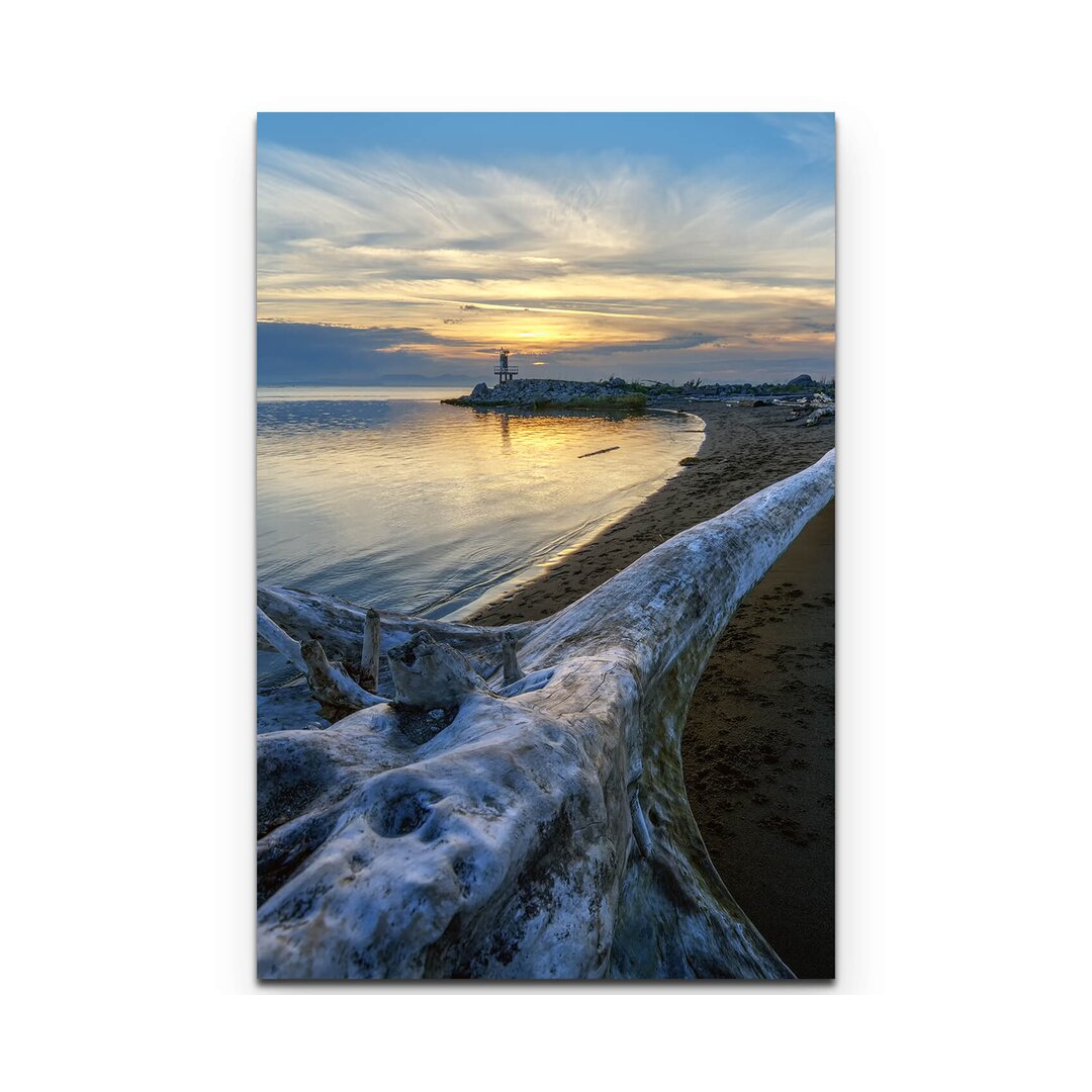 Leinwandbild Strand bei Sonnenuntergang