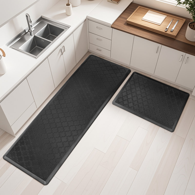Airin Non-Skid Anti-Fatigue Waterproof Cushioned Kitchen Mat (Set of 2), Black, Runner 20" x 30" + 20" x 60"