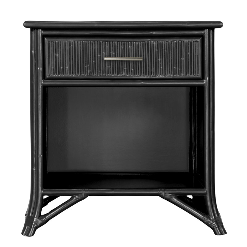 1 - Drawer Rattan Nightstand, Black