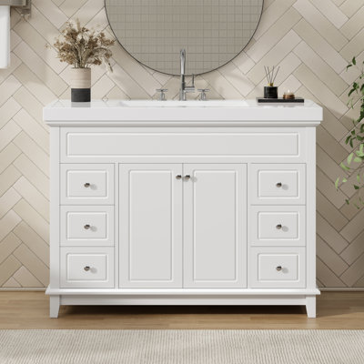 Alderbrook 48" Modern Bathroom Vanity With Resin Sink, 6 Soft-Close Drawers & Double Doors