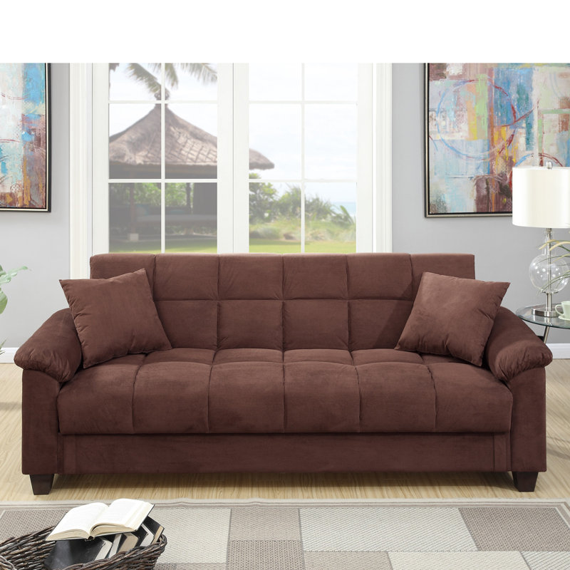 Granham 84'' Upholstered Convertible Sofa, Chocolate Microfiber/Microsuede