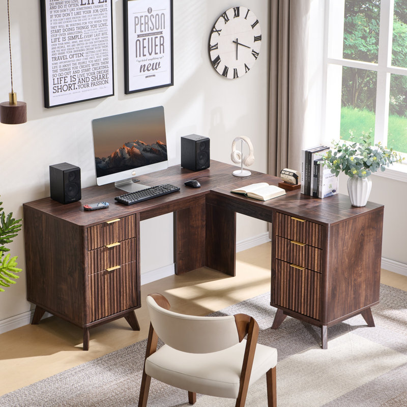 Bureau de direction en L 59 po, Noyer foncé
