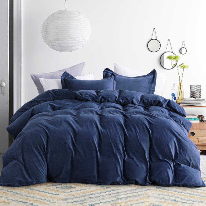 3 Pieces Comforter Cover Set, Flannel Duvet Cover Set With Zippered - NTBAY, Queen, Navy Blue