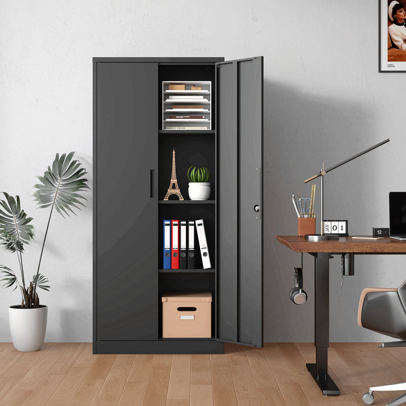 Armoire de rangement en métal pour le garage, armoire verrouillable en acier noir avec portes et tablettes, grands classeurs pour les systèmes de rangement de garage, classeur verrouillable pour le bureau personnel, salle de classe / garde-manger