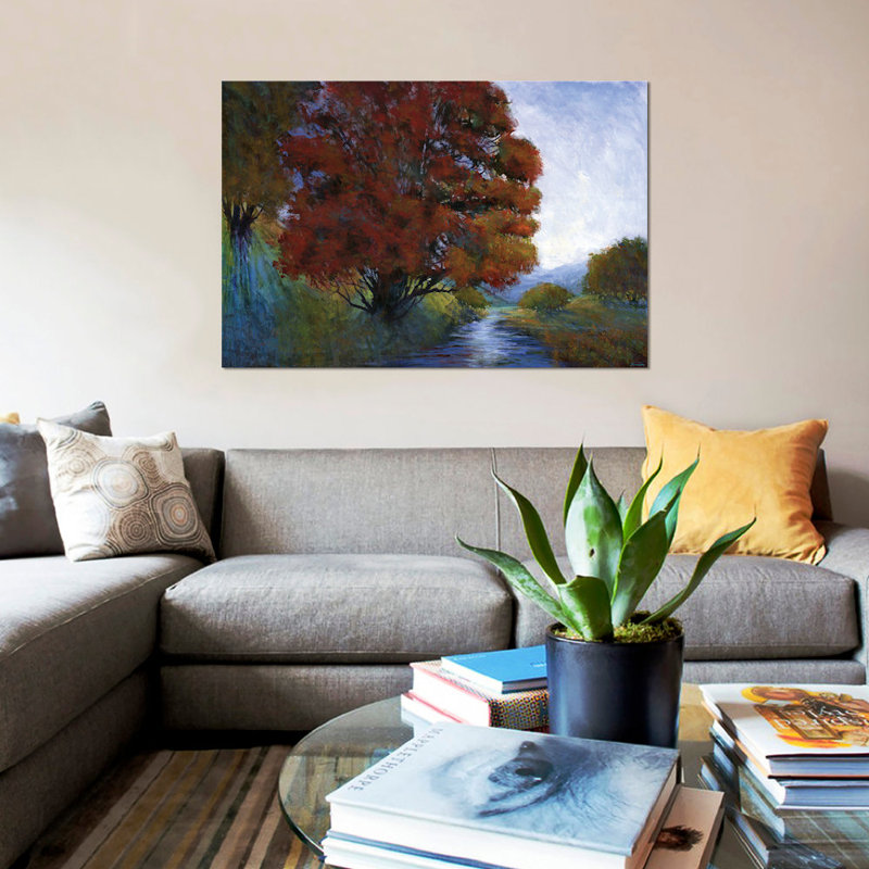 « summer brook », impression sur toile, H 18 po x l 26 po x P 1,5 po, Pas de tapis, Toile avec cadre noir