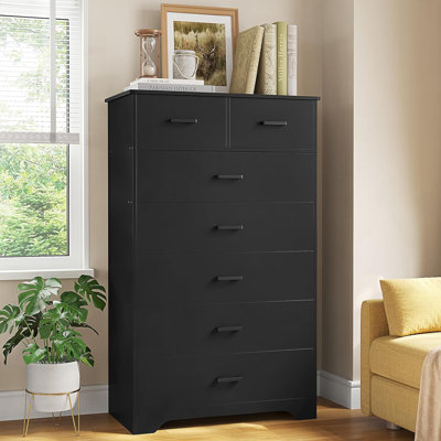 7 Drawers Dresser For Bedroom, 55.7" Tall Dresser Chest Of Drawers, Modern Large Wood Storage Dresser Organizer With Metal Handle, Vertical Dresser Fo by Ebern Designs