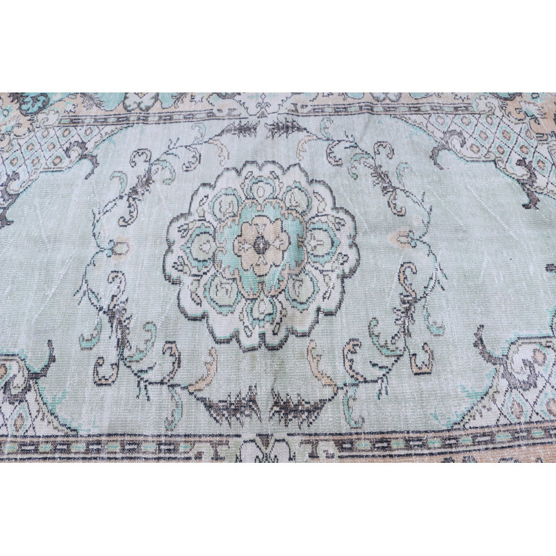 Grand tapis Oushak turc vert fait à la main parfait pour le salon ou la chambre à coucher en laine
