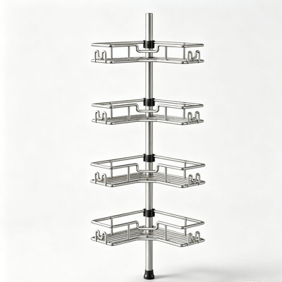 Étagère de douche d'angle à 4 niveaux en métal antirouille, réglable en hauteur de 121,1 cm à 314,3 cm, argentée