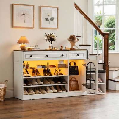 Closet Island with Drawers Glass Top, Wardrobe Armoire Bedroom Island with Glass Display Shelf