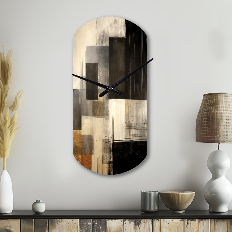 Horloge murale noire asymétrique Mid Century Fusion II - horloge murale asymétrique beige, Grand