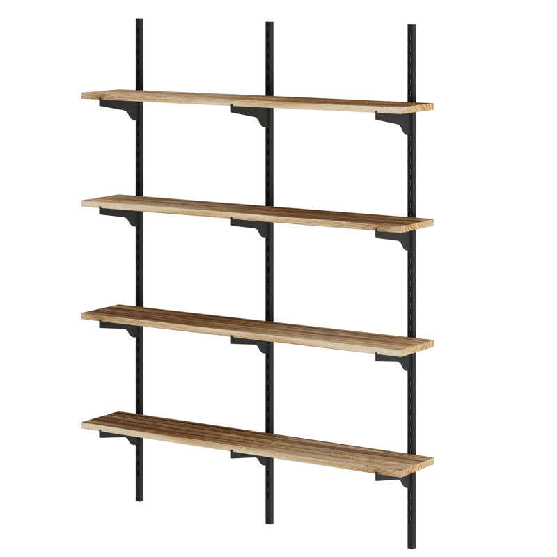 36" X 6" Floating Bookshelf For Living Room & Office Decor, Wall Shelving Unit With Adjustable Brackets, Wall Mounted Shelf, Wooden Shelf For Home Organization, Boho & Farmhouse Decor, Burnt, 4 Tier