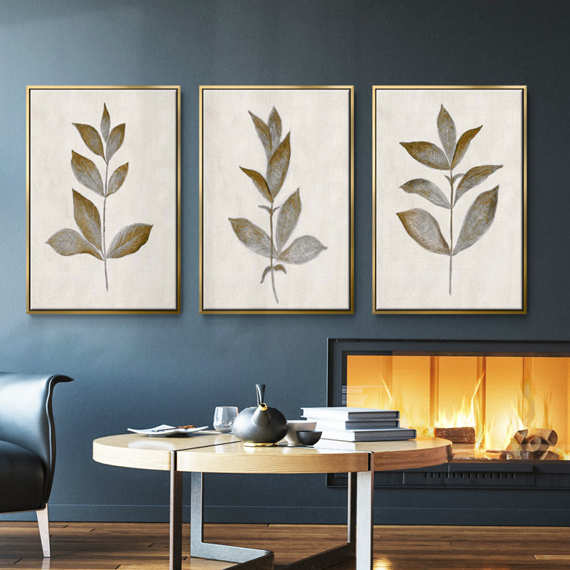 Bronze Leaf I - ensemble de 3 reproductions de photos sur toile, Or, H 27 po x l 54 po