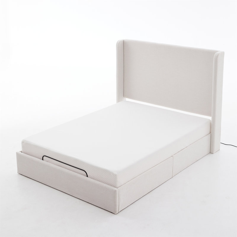 Caron Upholstered Wingback Bed With Adjustable Base Bundle Set