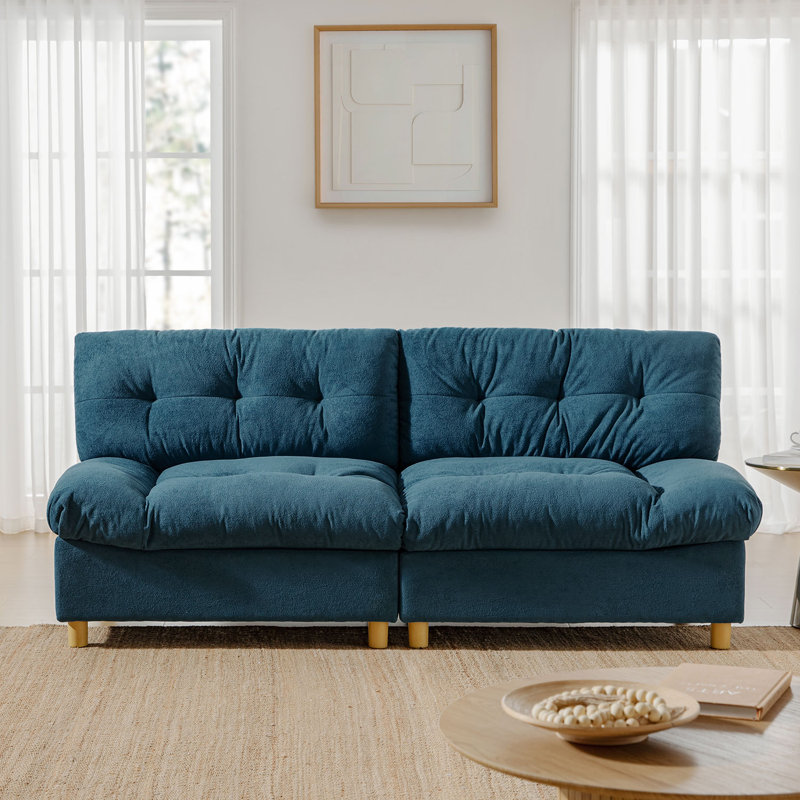 Bauch 81"Wide Upholstered Tufted Back Loveseat Sofa With 2 Usb Charging Ports, Blue