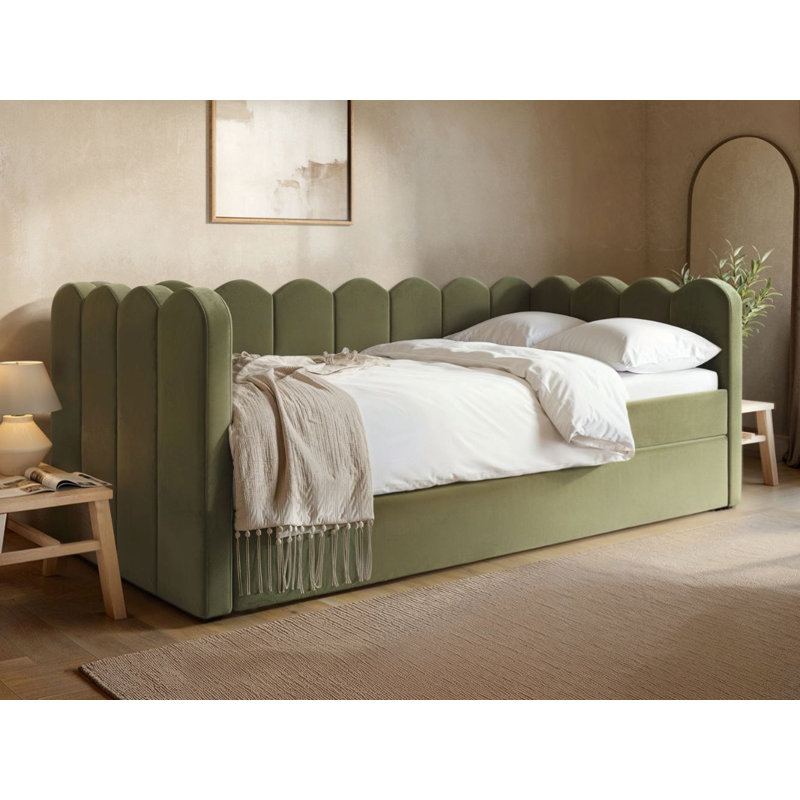 Esme Cloud Day Bed with Trundle Boucle, Green