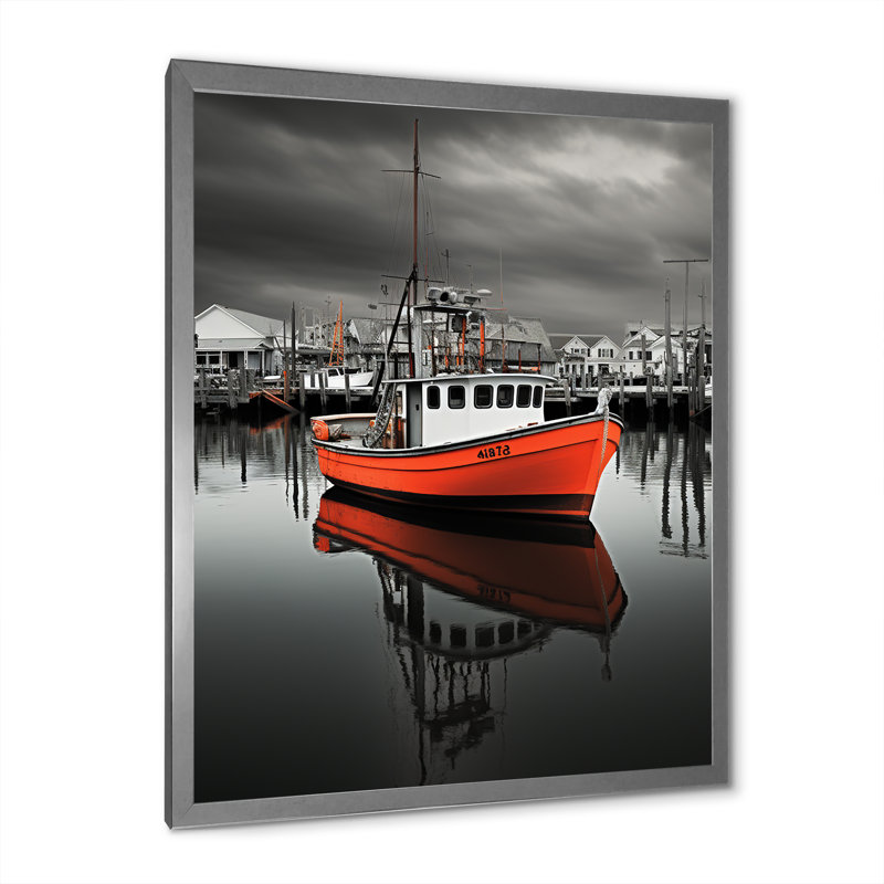 Port Port Silhouette I - décoration murale nautique et plage, H 32 po x l 16 po x P 1 po, Cadre photo argenté