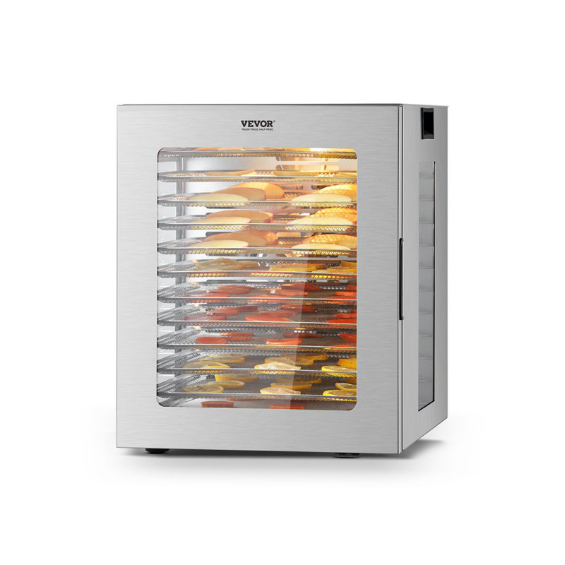 Déshydrateur d'aliments, 12 plateaux en acier inoxydable, séchoir électrique 850W avec température réglable et minuterie 24 heures, lyophilisateur pour viande séchée, fruits, légumes, herbes, gâteries pour chiens