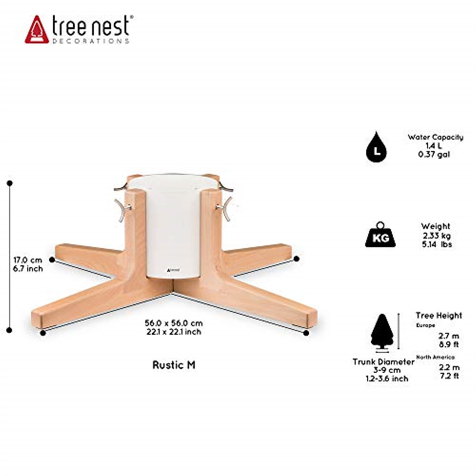 Rustic Live Tree Stand, White, 7" H x 22" W x 22" D