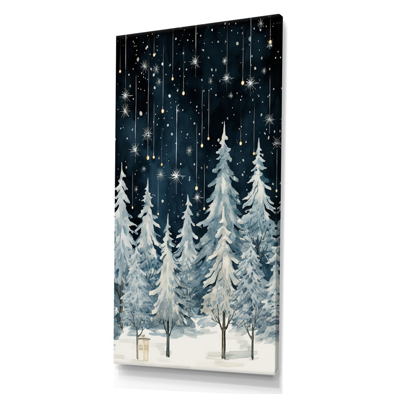 «Winter Pine Tree Starry Night Sky I», reproduction sur toile encadrée, H 60 po x l 28 po x P 1,5 po, Toile tendue