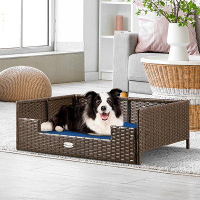 Canapé en rotin pour chien avec coussin en mousse