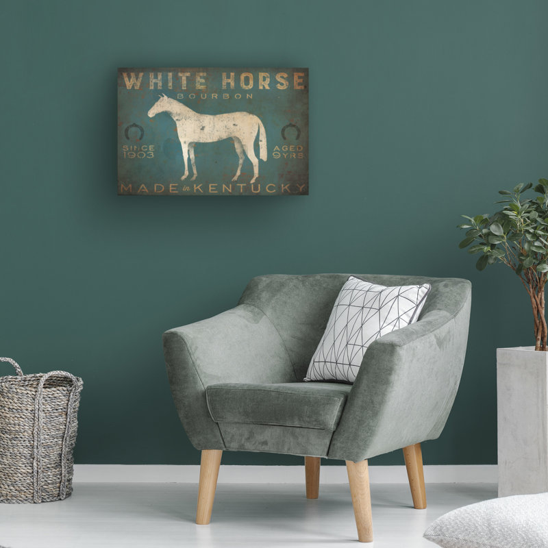 Art mural sur toile tendue - art mural «White Horse With Words Blue» de Ryan Fowler pour le salon, la chambre à coucher ou le bureau - 30 x 47