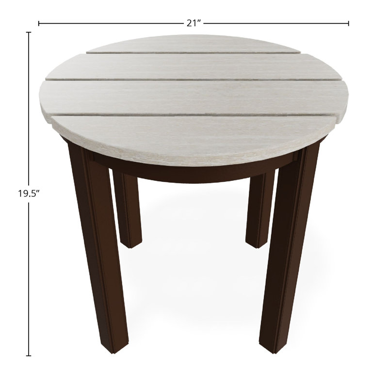 Table de bout d'extérieur 21 po ronde en polymère rustique de luxe, Blanc / Kona