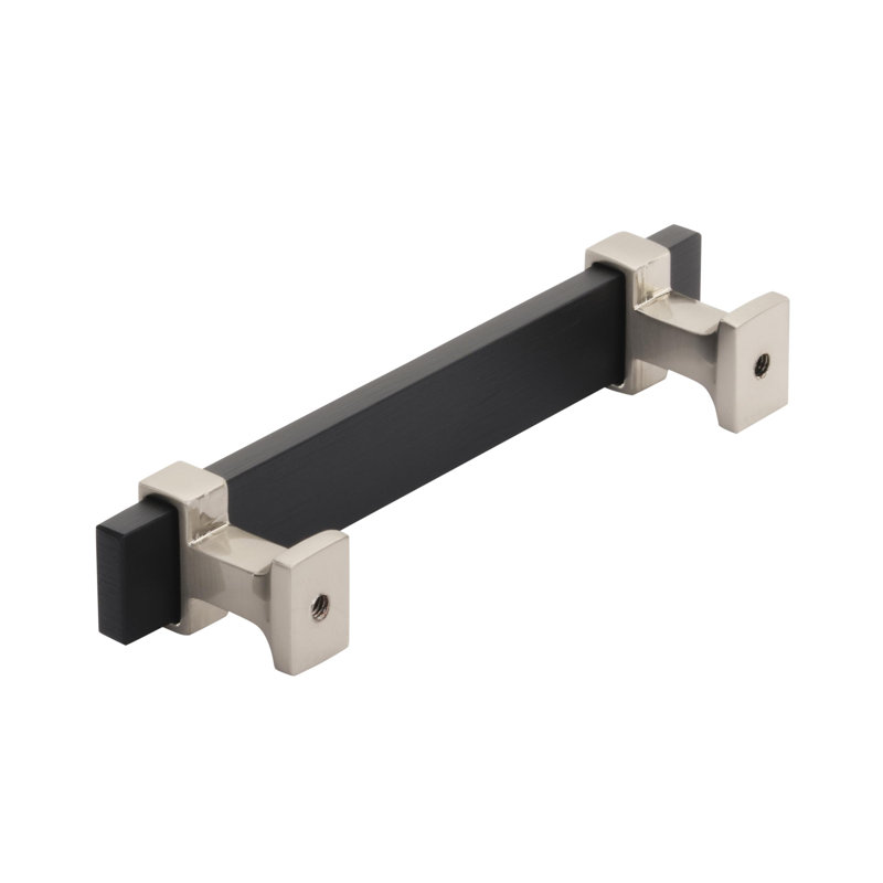 Overton Bar Pull, 3 3/4" Center to Center, Brushed Matte Black/Satin Nickel