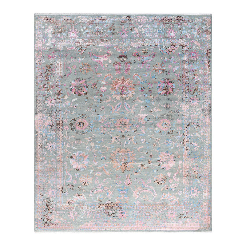 Tapis unique fait à la main Lynward - gris, 8 pi 2 po x 9 pi 10 po