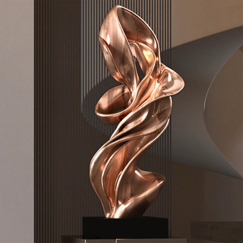Grande sculpture abstraite en 3D avec une finition peinte à haute température, faite de fibre de verre écologique et d'une base robuste.