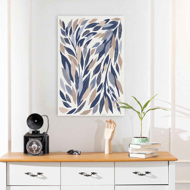 Feuilles feuillues bleu moderne beige moderne crème, H 24 po x l 16 po