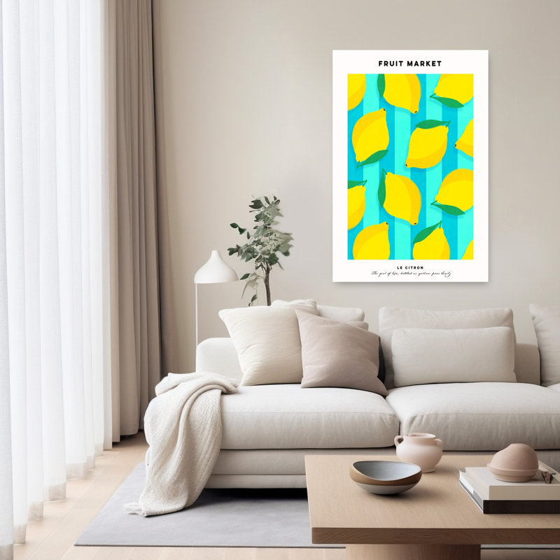 Fruit Market Lemons Modern Vibrant Contemporary Fruit Summer Wall Art Print by Dominique Vari - Wrapped Canvas Print