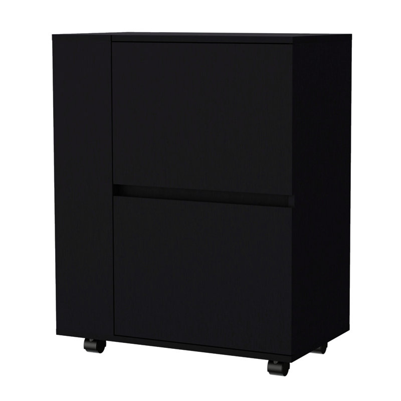 4-Wheeled Black Bar Cart With Storage Options Kitchen Ample Shelf Space, Black