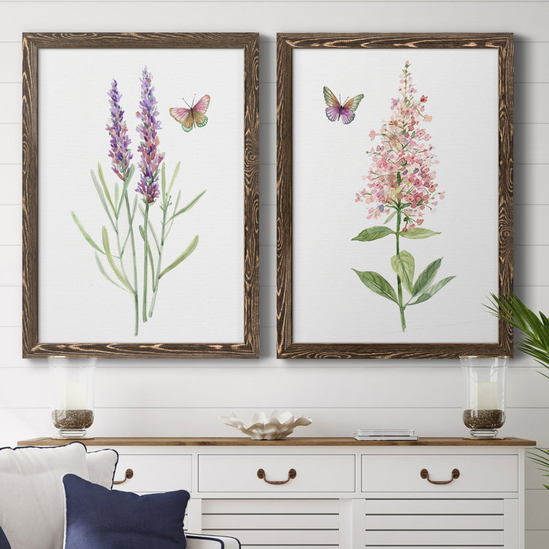 «Wildflower Botanical I», ensemble de 2 reproductions d'art, H 44 po x l 31 po x P 1 po, Toile encadrée noyer, Blanc