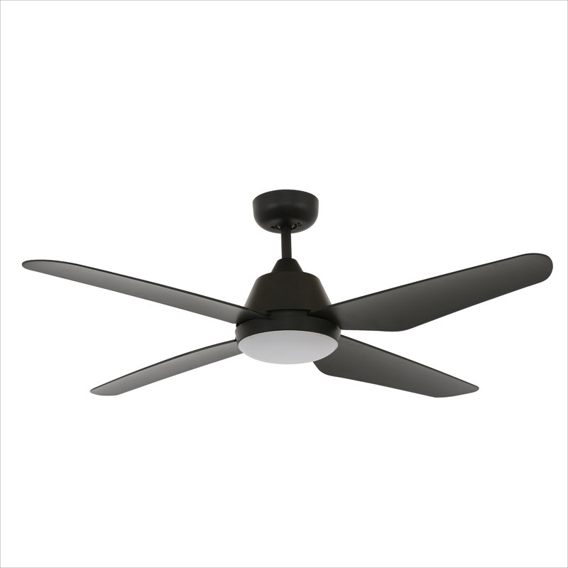 Aria 52in 4-Blades Indoor/Outdoor Ceiling Fan with Remote Control and Light, Black