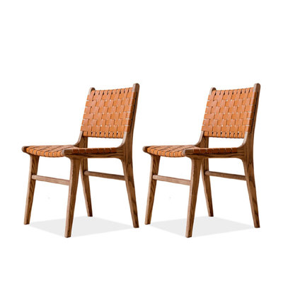 Modern And Simple Solid Wood Ash Wood Saddle Leather Woven Backrest Dining Chair