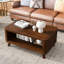 Table basse rectangulaire en bois pour le salon, table basse de 41,5 pouces avec pieds en bois massif, table basse en bois avec tablette de rangement ouverte, assemblage facile