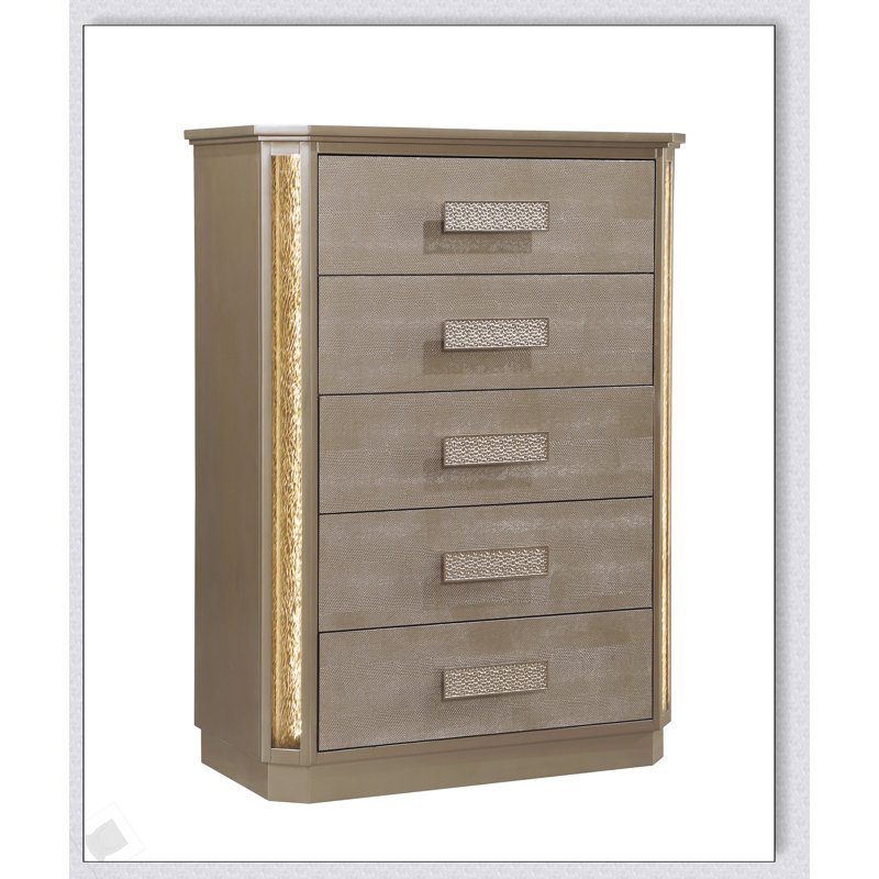 Luxueux coffre Medusa doré et cuivre avec lumière DEL, tiroirs spacieux et fabrication en bois manufacturé durable