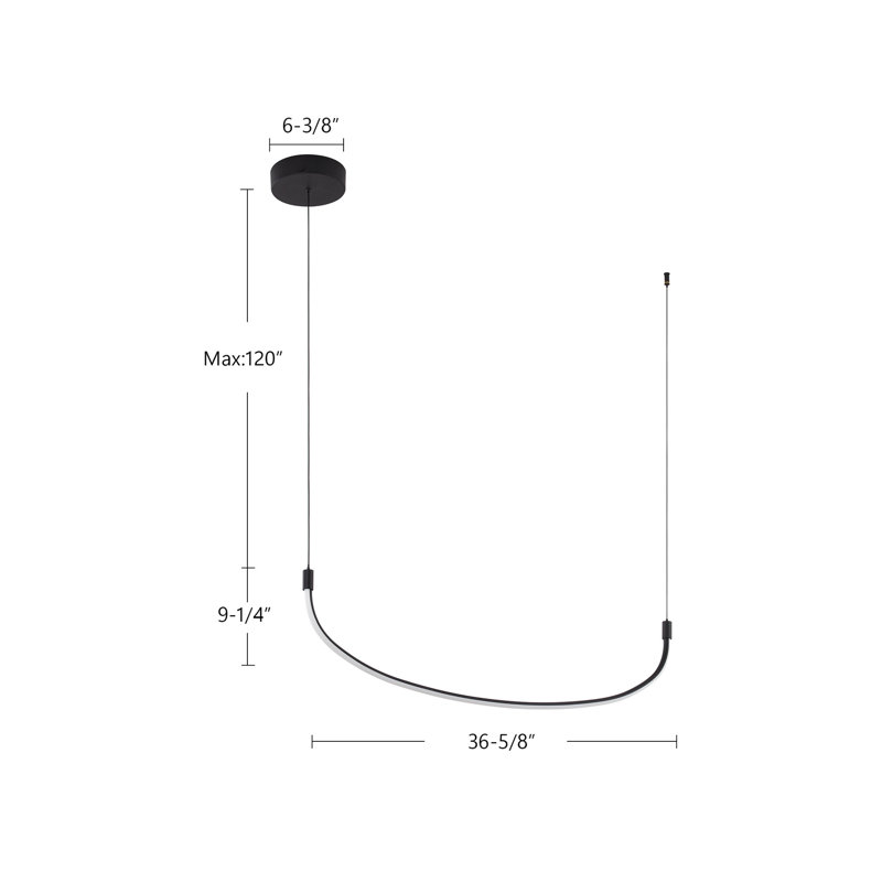 Talis 1 - Light LED Pendant, Black, 9.25" H x 36.63" W x 0.88" D