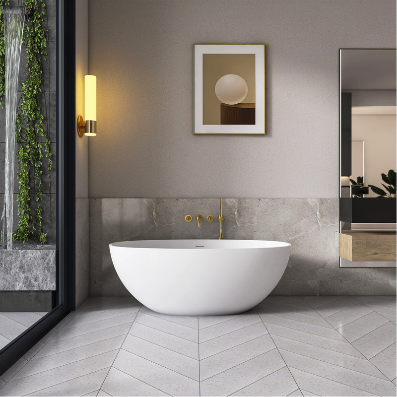 61 Inch Small Size Artificial Stone Solid Surface Freestanding Bathroom Bathtub