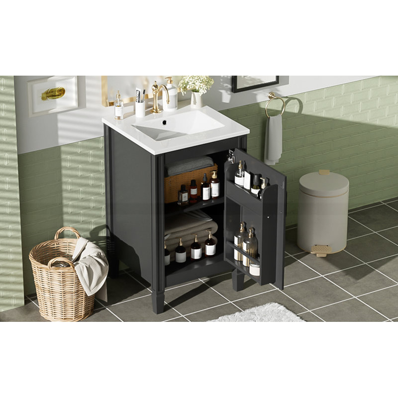 20" Bathroom Vanity with Ceramic Sink, Black