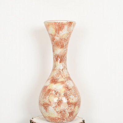 Vase en verre 17,72 po fabriqué à la main en mosaïque craquelée marbrée, vase à fleur décoratif à col-de-cygne évasé, décoration pour le bureau de la chambre à coucher, pièce maîtresse de la table de mariage, cadeau de pendaison de crémaillère