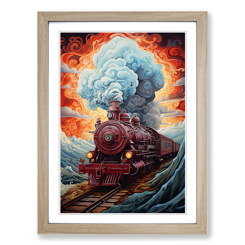 Train Art Informel Art - Framed Print, 46cm H x 34cm W, Oak Framed