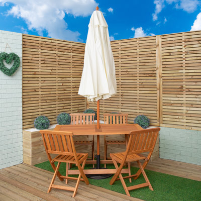 Gillian Outdoor Folding Wooden Garden Dining Table Chairs Parasol And Base Set
