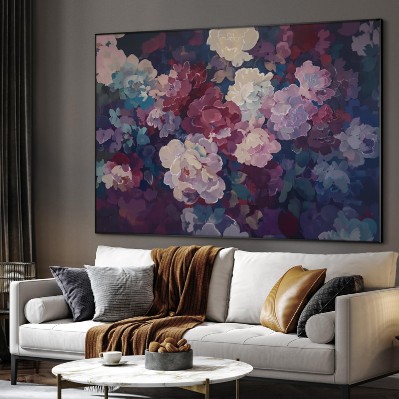 Très grande reproduction d'art sur toile - Pivoine audacieuse dans un style impressionniste coloré, décoration florale luxuriante pour le salon ou la chambre à coucher - «Assemblage requis du cadre (cadre non fini)»
