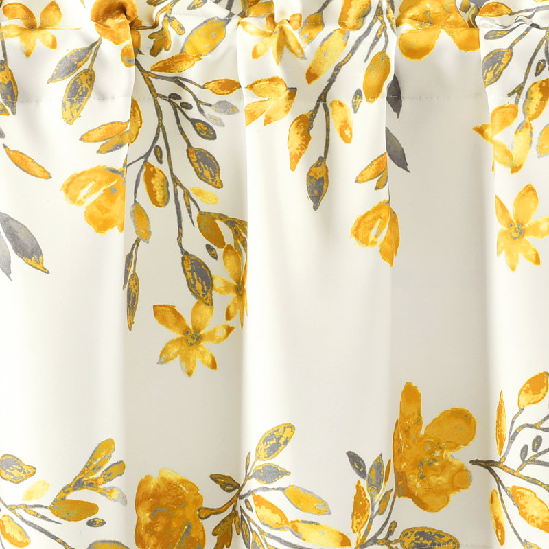 Tanisha Yellow and Gray Floral Polyester Rod Pocket Valance