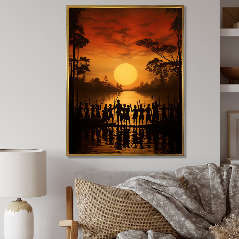 Tribu africaine Fulani Journey II, Cadre flottant doré, H 40 po x l 30 po x P 1,5 po