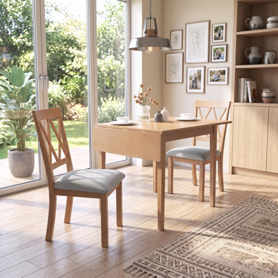 KELVIO Space Saving Drop Leaf Dining Table Set with 2 Upholstered Chairs, Foldable Kitchen Table for Small Spaces, Extendable Dining Room Set