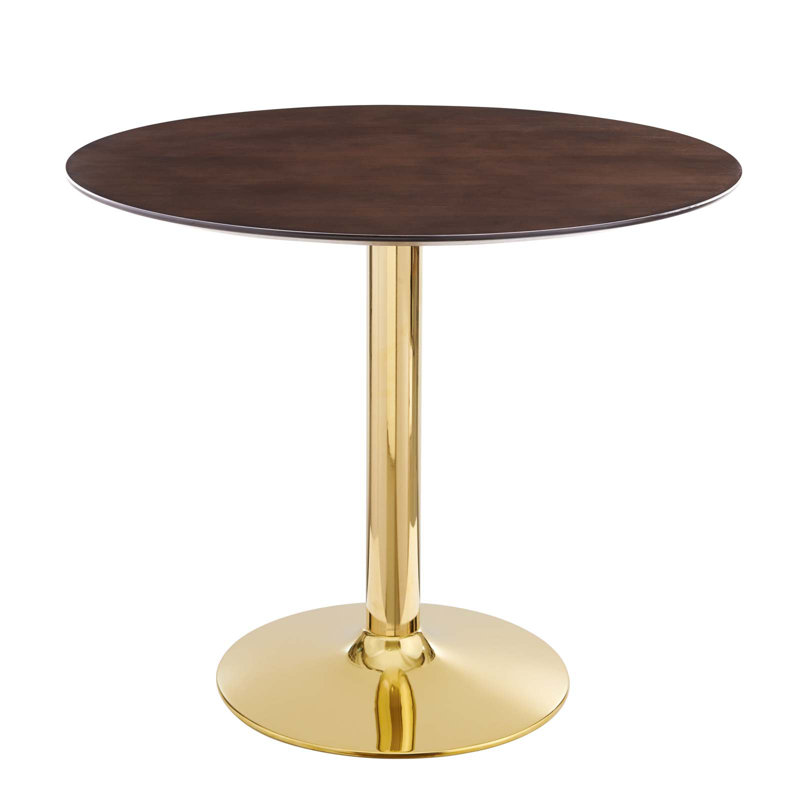 Mid-Century Modern Cherry Wood 28" Round Dining Table with Gold Pedestal