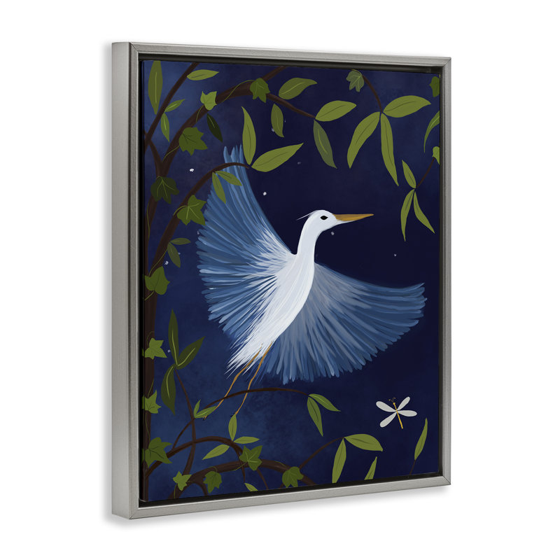  Heron in Night Forest Canvas Wall Art by Michelle Ingari Designs, H 21 po x l 17 po, Cadre flottant gris lustré